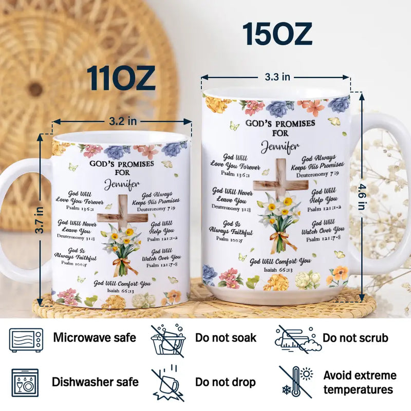 Christian,Gift For Wife,Gift For Girlfriend,Gift For Yourself,Gift For Women,Gift For Mother,Gift For Grandma,Gift For Daughter,Gift For Sibling,Gift For Sisters,Gift For Bestie - God's Promises Birth Flower Bouquet - Personalized White Edge-to-Edge Mug