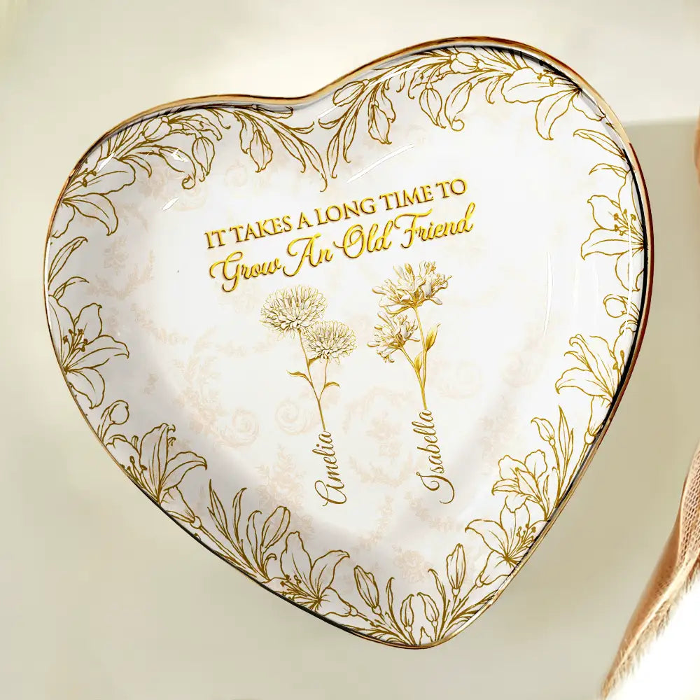 Old Besties,Sentimental,Gift For Bestie,Icon - Gold Birth Month Flower Grow An Old Friend - Personalized Ring Dish