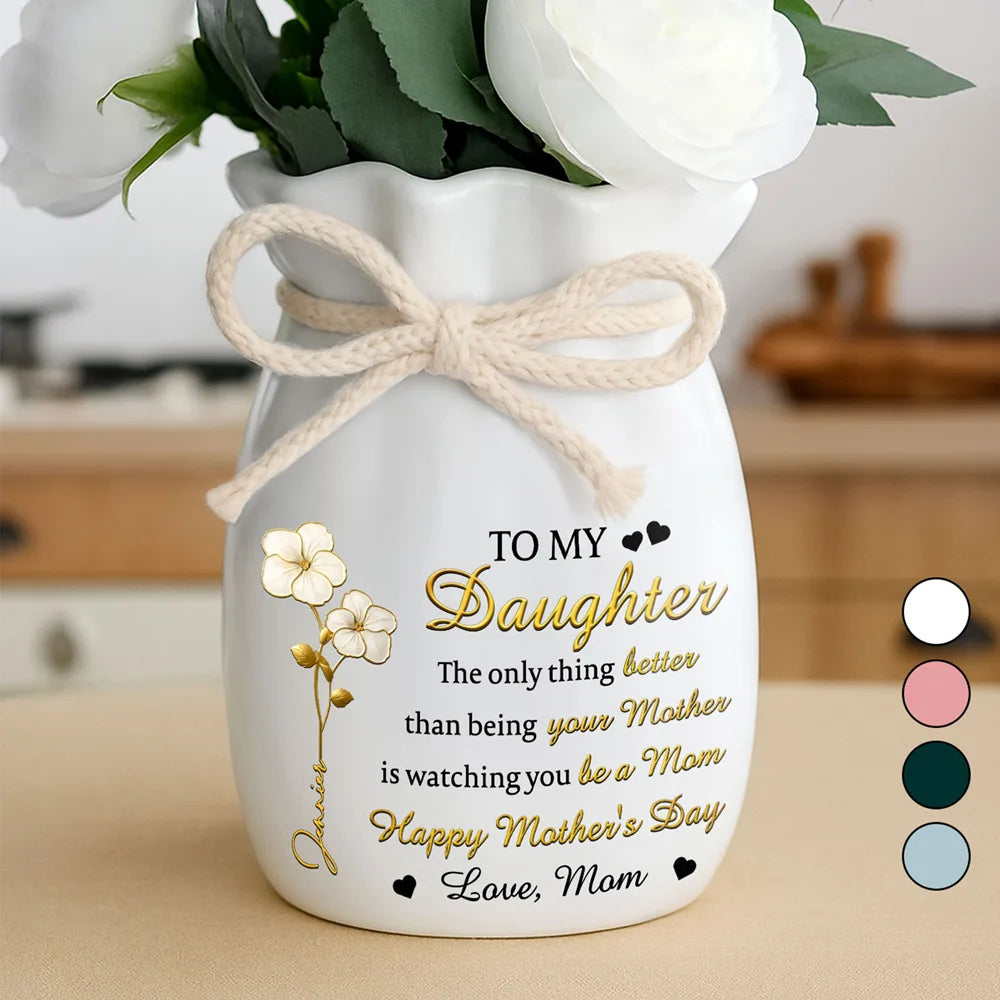 Icon,Gift For Daughter,Mom - Daughters (Adult),Grandma - Grandkids,Love - Gold Flower Infinity Watching You Be A Mom - Personalized Ribbon Tie Flower Vase