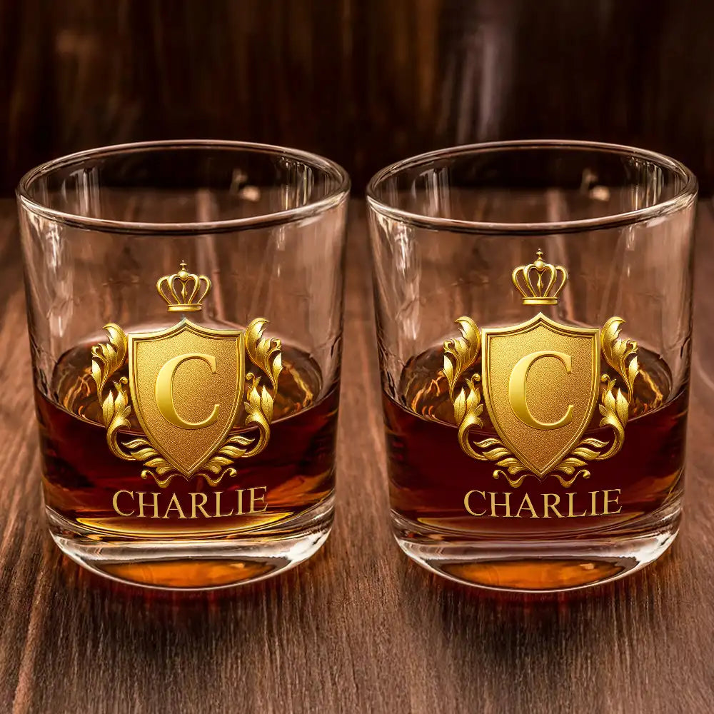 Gift For Men,Gift For Husband,Gift For Boyfriend,Love - Golden Silver 3D Effect Letter With Name - Personalized Whiskey Glass