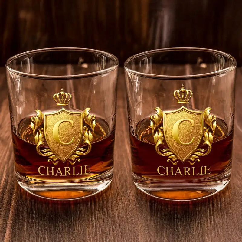 Gift For Men,Gift For Husband,Gift For Boyfriend,Love - Golden Silver 3D Effect Letter With Name - Personalized Whiskey Glass