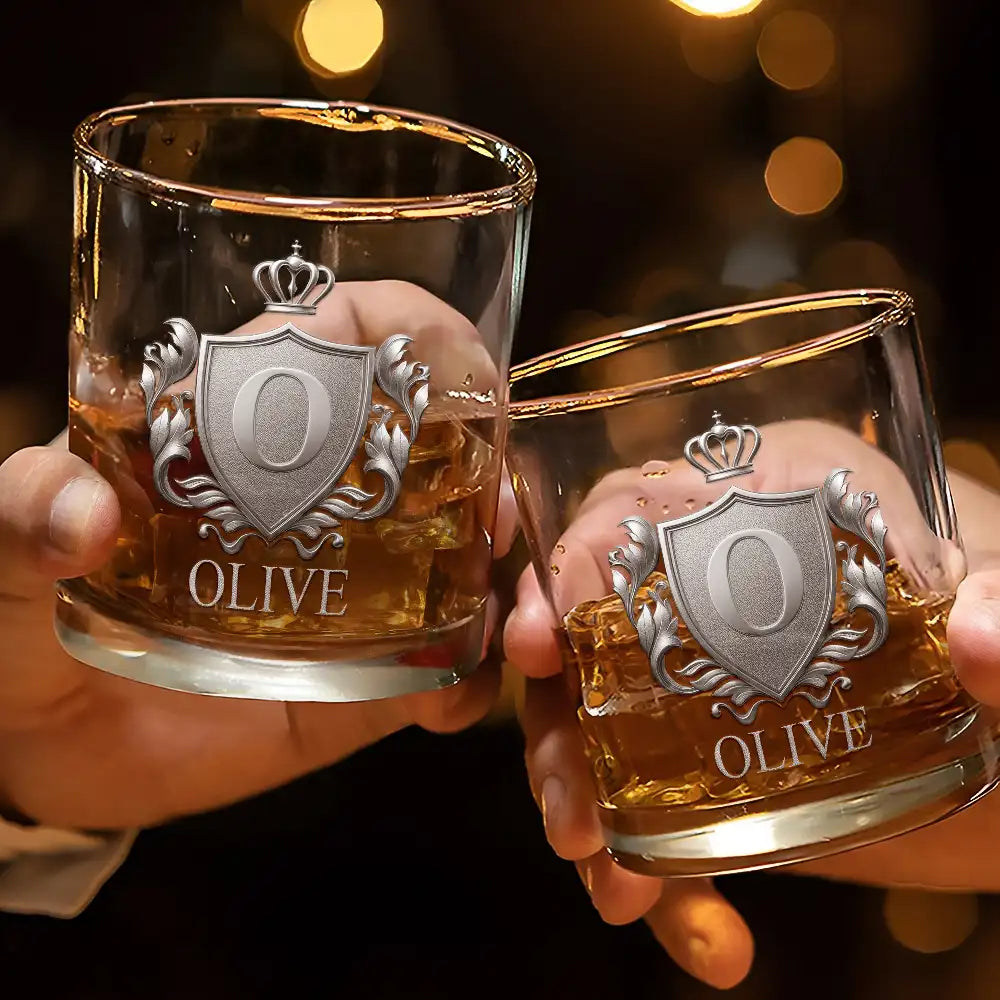 Gift For Men,Gift For Husband,Gift For Boyfriend,Love - Golden Silver 3D Effect Letter With Name - Personalized Whiskey Glass