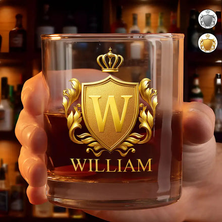 Golden Silver 3D Effect Letter With Name - Personalized Whiskey Glass