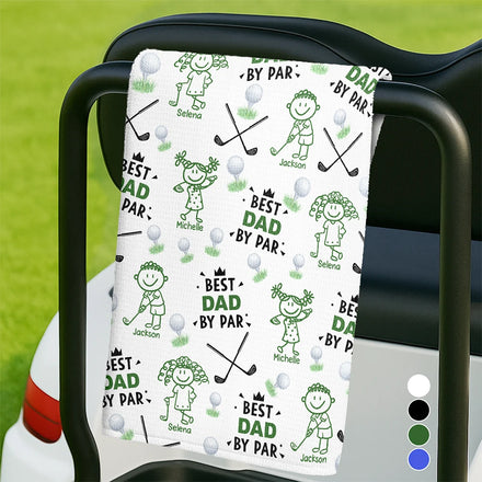 Golf Dad Best Dad By Par Kid Stick Figures - Personalized Golf Towel