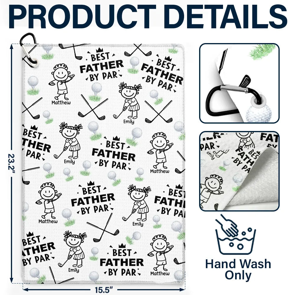 Sport Dad,Golf,Gift For Father,Stick Figure,Non-Eng,Icon,Playful - Golf Dad Best Dad By Par Kid Stick Figures - Personalized Golf Towel