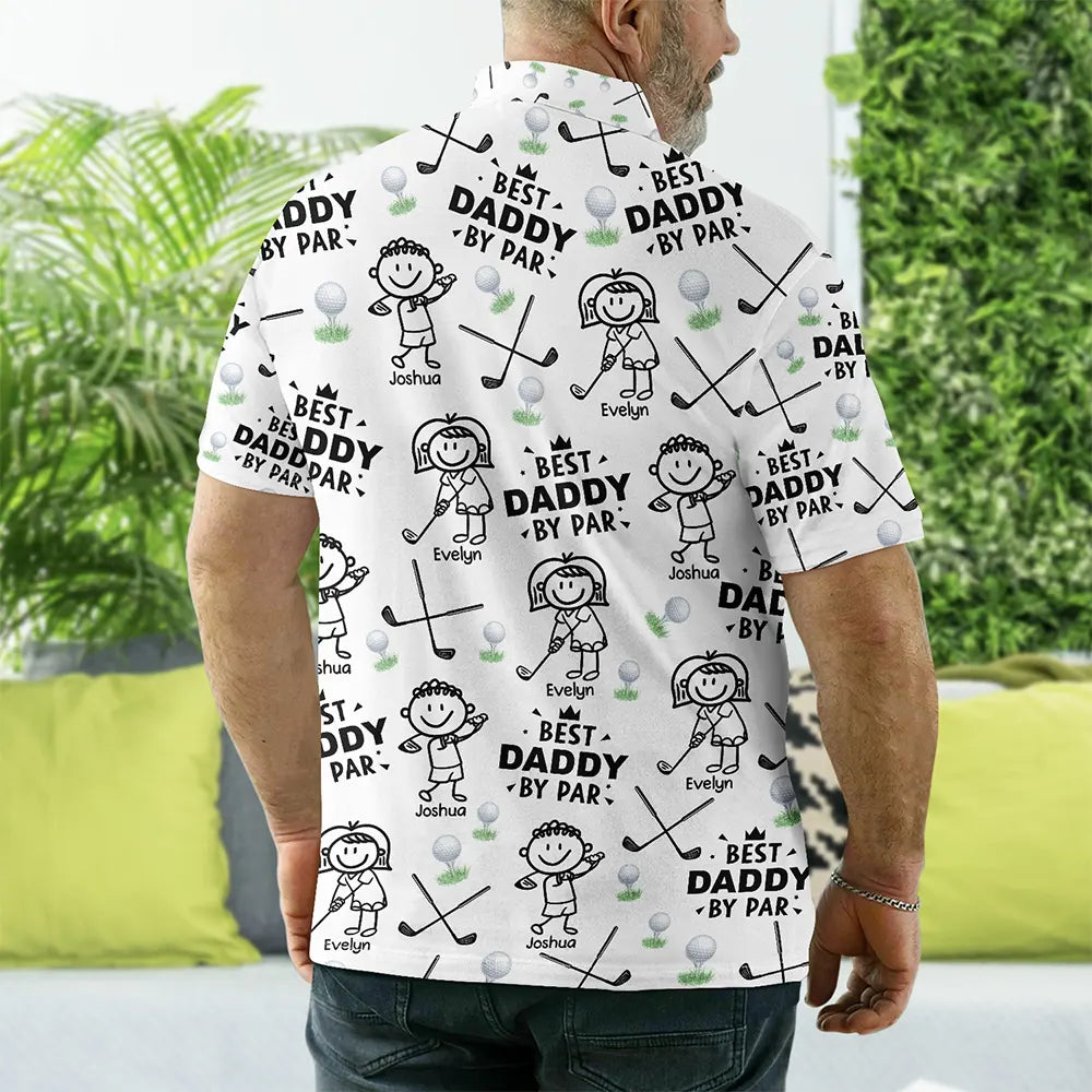 Sport Dad,Golf,Gift For Father,Stick Figure,Icon,Playful - Golf Dad Best Dad By Par Kid Stick Figures - Personalized Polo Shirt