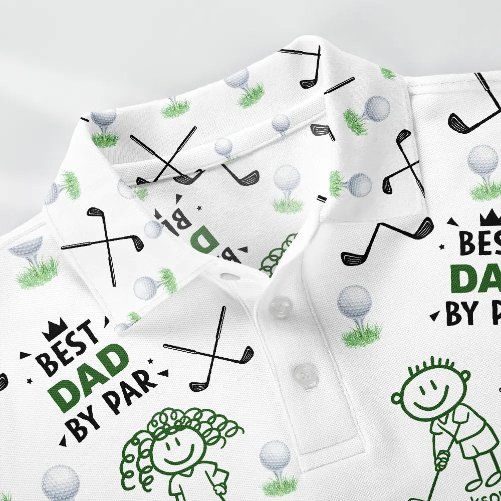 Sport Dad,Golf,Gift For Father,Stick Figure,Icon,Playful - Golf Dad Best Dad By Par Kid Stick Figures - Personalized Polo Shirt