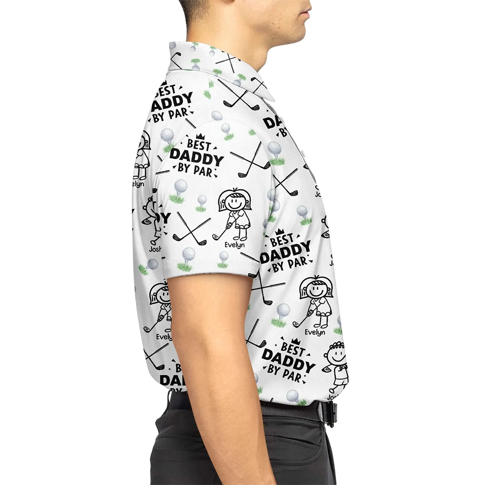Sport Dad,Golf,Gift For Father,Stick Figure,Icon,Playful - Golf Dad Best Dad By Par Kid Stick Figures - Personalized Polo Shirt