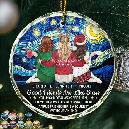Good Friends Are Like Stars - Personalized Circle Glass Ornament