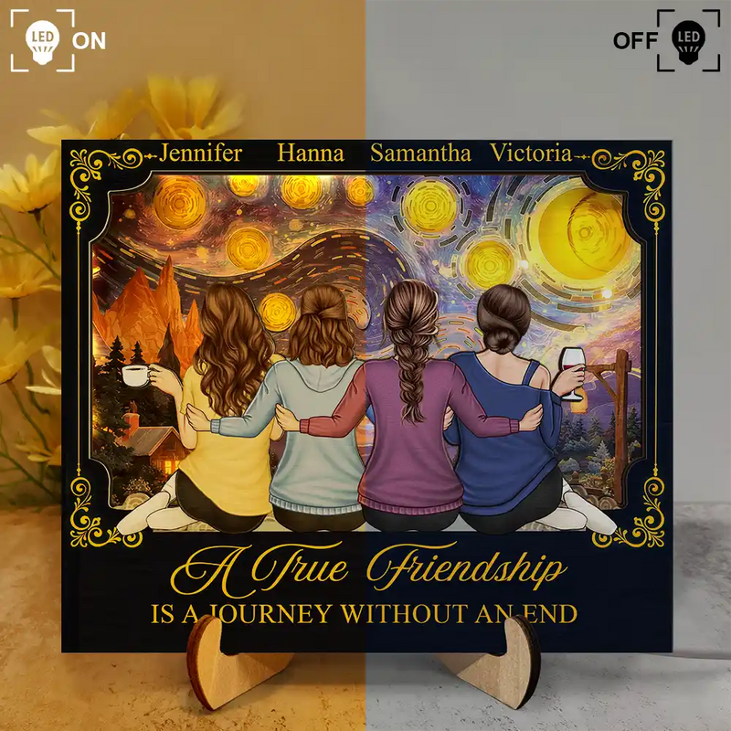 Gift For Bestie,Old Best friends,Gift For Brothers,Love - Good Friends Are Like Stars - Personalized LED Light Wooden Plaque