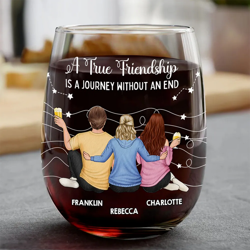Gift For Bestie,Gift For Sisters,Happy,Old Best friends - Good Friends Are Like Stars - Personalized Stemless Wine Glass