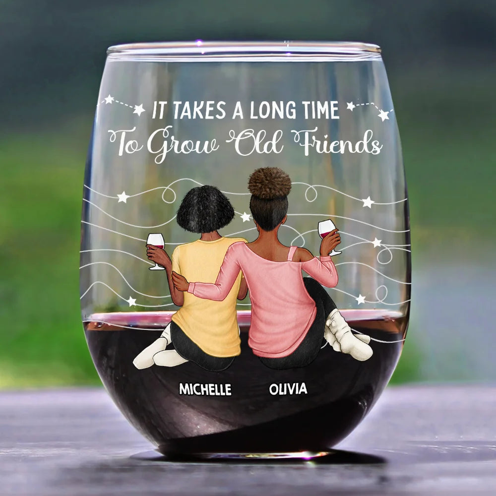 Gift For Bestie,Gift For Sisters,Happy,Old Best friends - Good Friends Are Like Stars - Personalized Stemless Wine Glass