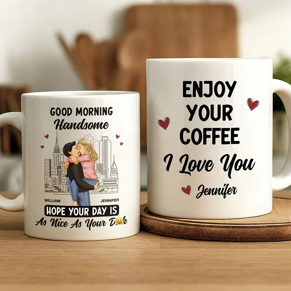 Gift For Couples,Gift For Husband,Gift For Boyfriend,Funny - Good Morning Handsome Beautiful - Personalized Mug