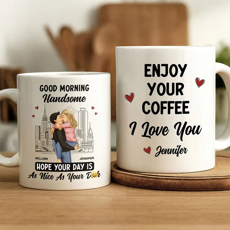 Gift For Couples,Gift For Husband,Gift For Boyfriend,Funny - Good Morning Handsome Beautiful - Personalized Mug