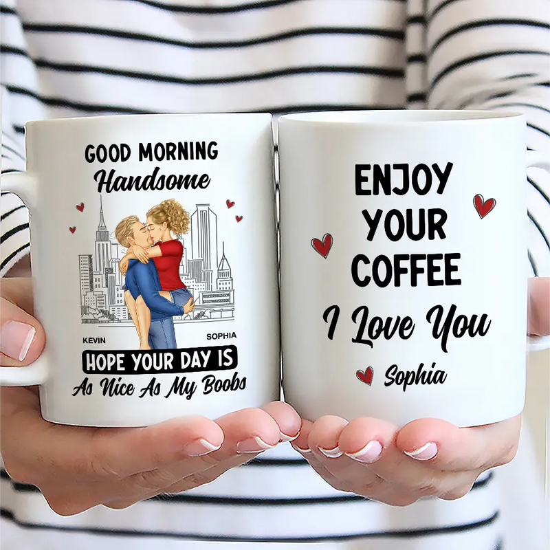 Gift For Couples,Gift For Husband,Gift For Boyfriend,Funny - Good Morning Handsome Beautiful - Personalized Mug