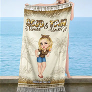 Gift For Women, Beach, Summer, Happy, Gift For Yourself - Good Times And Tan Lines - Personalized Turkish Beach Towel