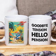 Gift For Men,Retirement,Gift For Husband,Gift For Grandpa,Beach,Summer,Gift For Women,Happy,Gift For Wife,Gift For Grandma - Goodbye Tension Hello Pension - Personalized Mug