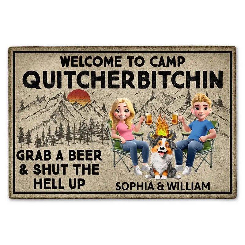 Gift For Couples,Gift For Wife,Gift For Husband,Gift For Boyfriend,Gift For Girlfriend,Camping,Funny,Campsite,Pet Lovers,Cat Lovers,Dog Lovers,Couple's Hobby - Grab A Beer And Shut The Hell Up Camping - Personalized Doormat