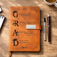 Graduation,Happy,Gift For Yourself,Gift For Women,Gift For Men,Gift For Daughter,Gift For Son,Gift For Bestie - Grad Monogram With Faith-Filled Inspiration - Personalized Leather Notebook Set
