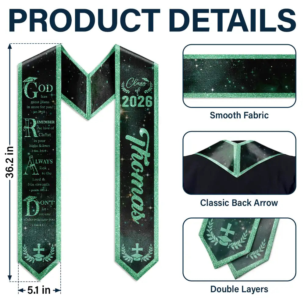 Graduation,Happy,Gift For Yourself,Gift For Women,Gift For Men,Gift For Daughter,Gift For Son,Gift For Bestie - Grad With Words Of Faith And Strength - Personalized Stoles