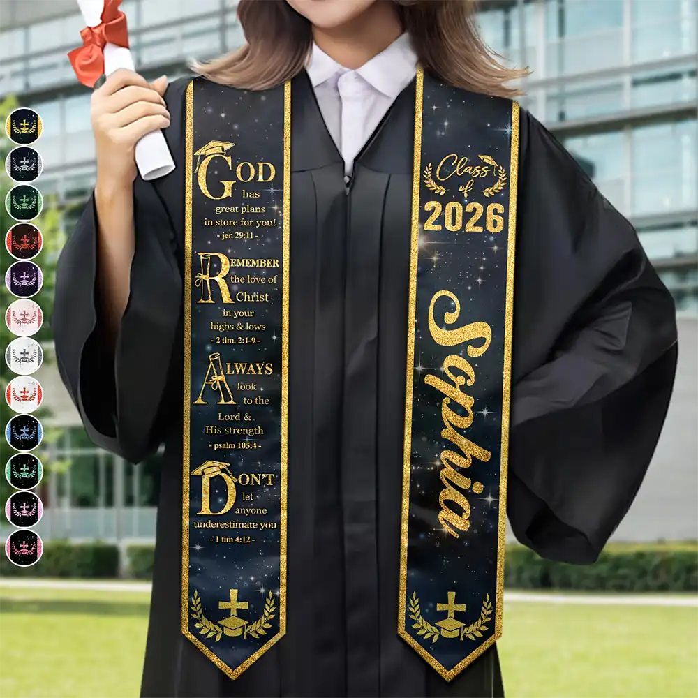 Graduation,Happy,Gift For Yourself,Gift For Women,Gift For Men,Gift For Daughter,Gift For Son,Gift For Bestie - Grad With Words Of Faith And Strength - Personalized Stoles
