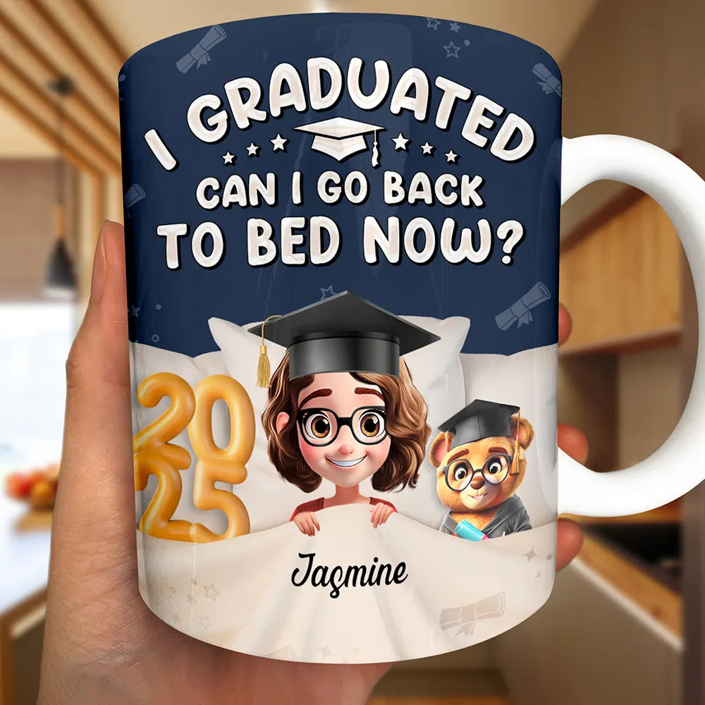Graduated Can I Go Back To Bed Now - Personalized White Edge-to-Edge Mug