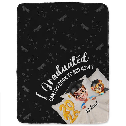 Graduated Can I Go Back To Bed Now 3D Effect - Personalized Fleece Blanket, Sherpa Blanket