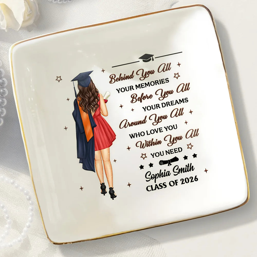 Graduation,Dad - Children,Mom - Children,Gift For Sibling,Gift For Bestie,Happy - Graduation Behind You All Your Memories - Personalized Ring Dish