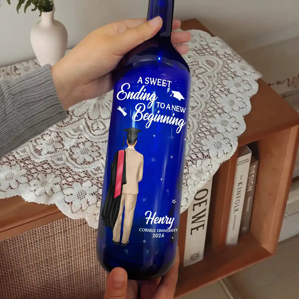 Graduation,Gift For Women,Gift For Men,Happy,Top Market - Graduation A Sweet Ending To A New Beginning - Personalized Bottle Light