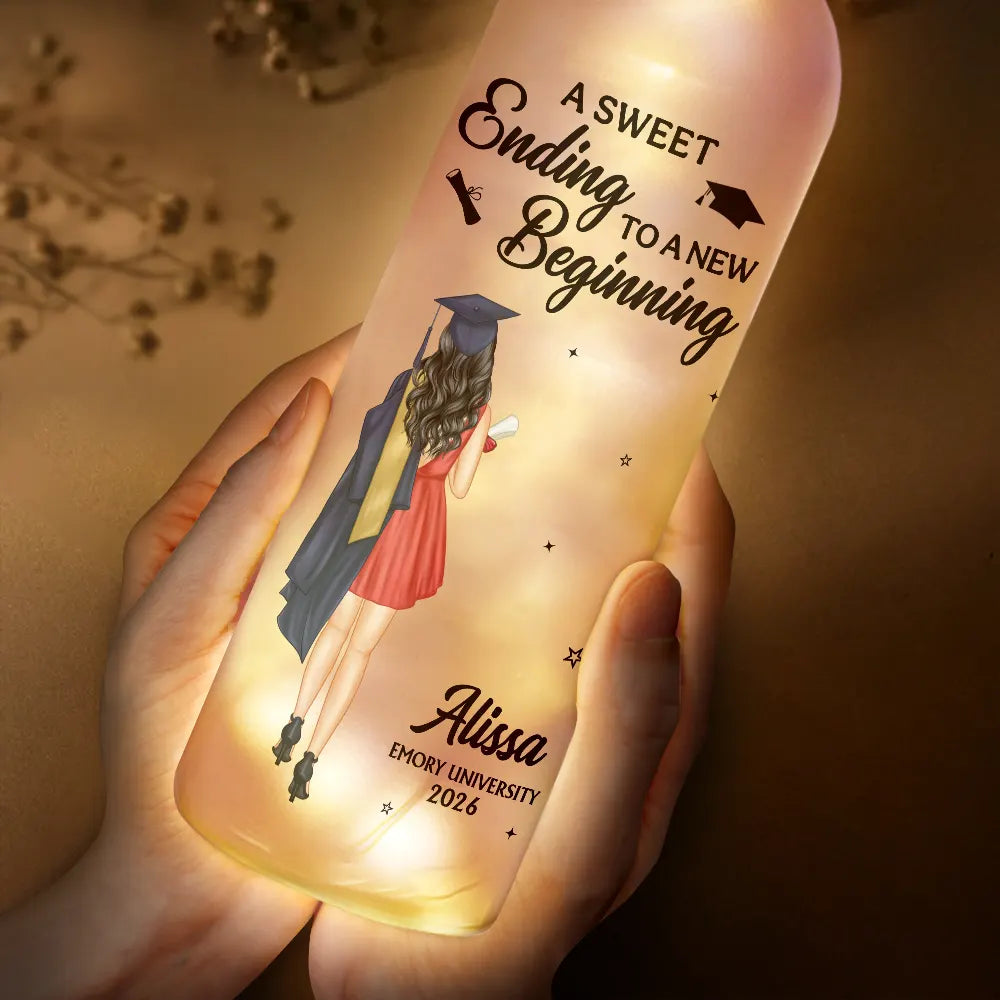 Graduation,Gift For Women,Gift For Men,Happy,Top Market - Graduation A Sweet Ending To A New Beginning - Personalized Bottle Light