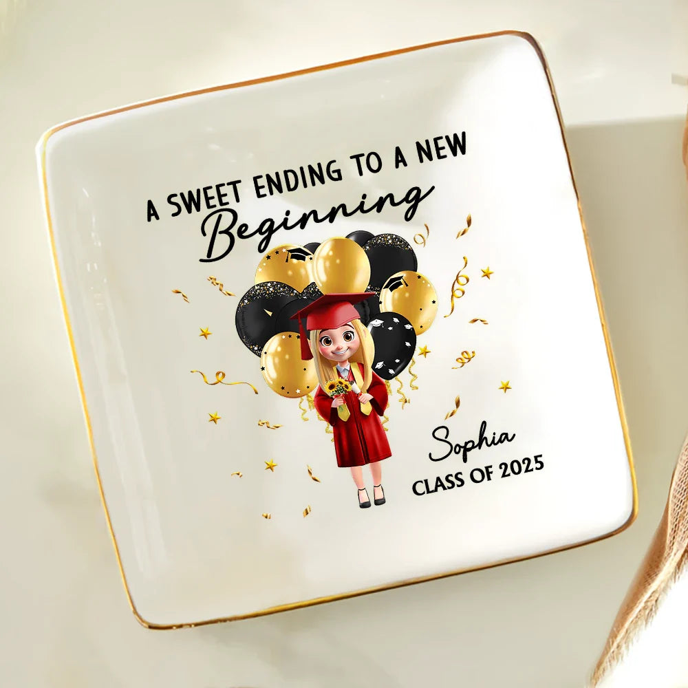 Graduation A Sweet Ending To A New Beginning - Personalized Ring Dish
