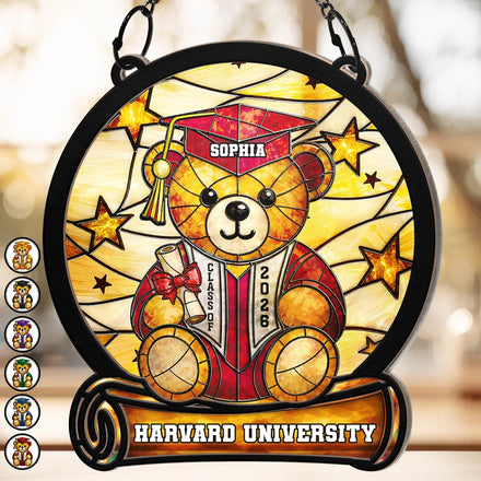 Graduation Bear - Personalized Window Hanging Suncatcher Ornament