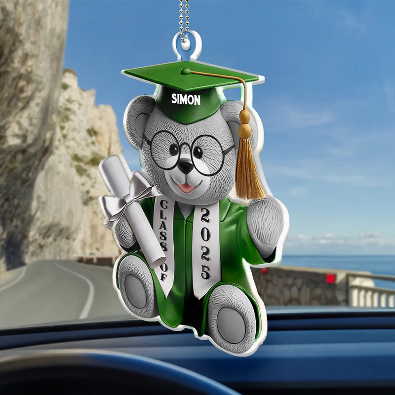 Graduation, Dad - Children, Mom - Children, Happy, Gift For Brothers, Gift For Sibling - Graduation Bear 3D Effect - Personalized Acrylic Car Hanger