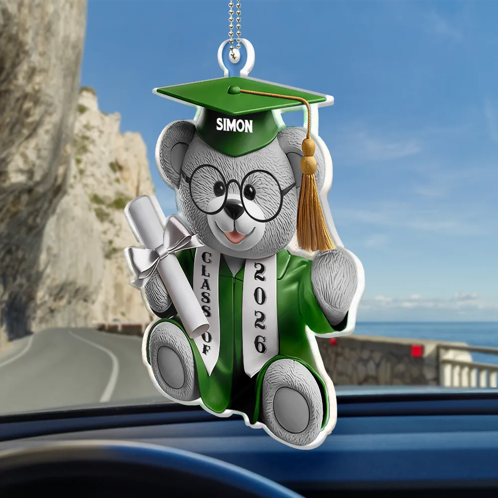 Graduation Bear 3D Effect - Personalized Acrylic Car Hanger