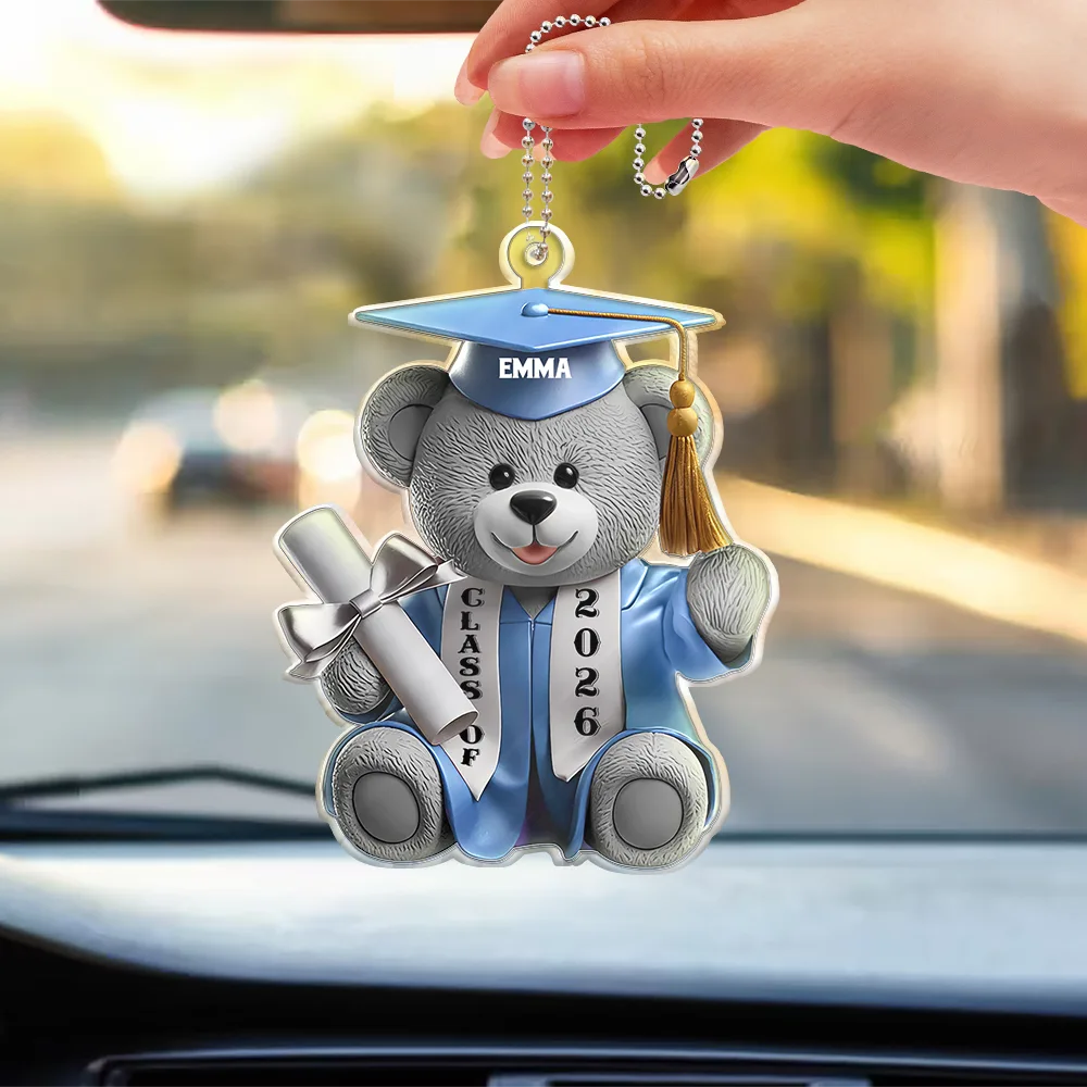 Graduation Bear 3D Effect - Personalized Acrylic Car Hanger