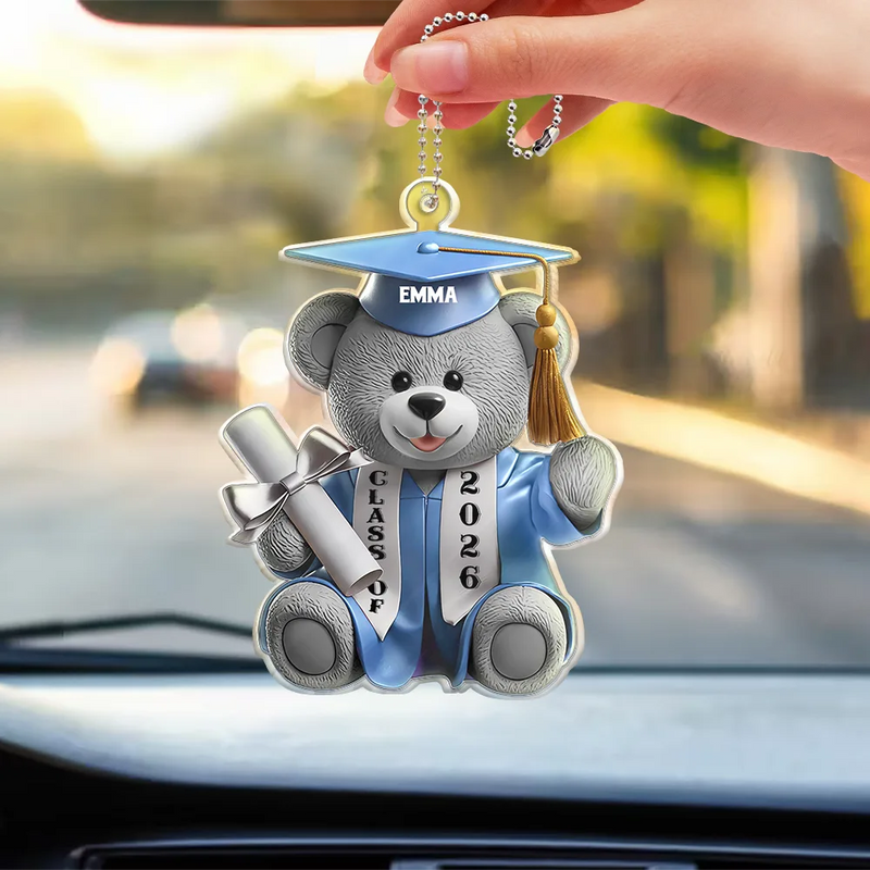 Graduation Bear 3D Effect - Personalized Acrylic Car Hanger