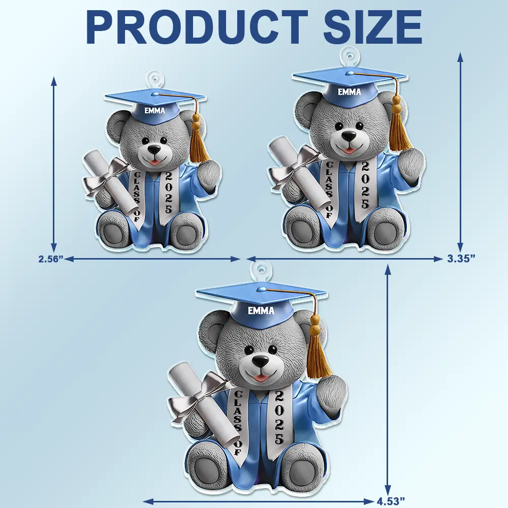 Graduation, Dad - Children, Mom - Children, Happy, Gift For Brothers, Gift For Sibling - Graduation Bear 3D Effect - Personalized Acrylic Car Hanger