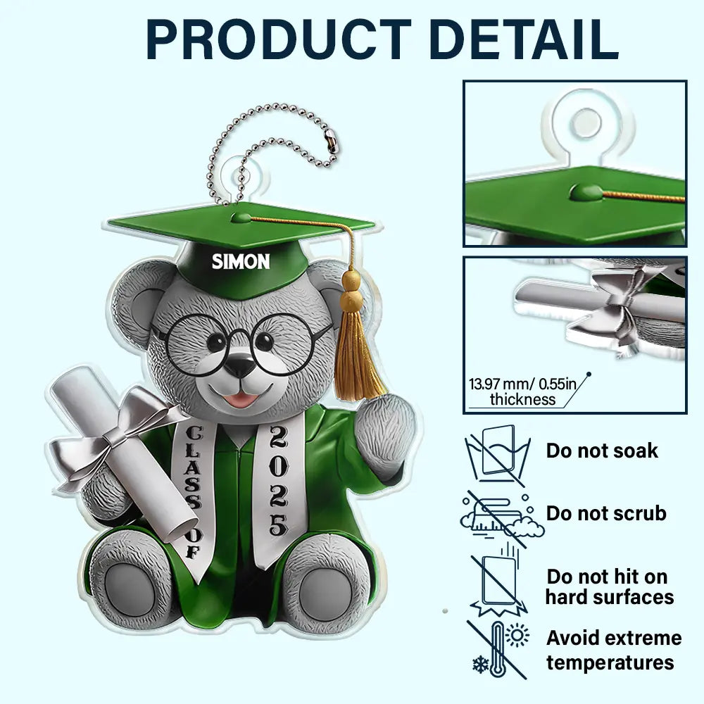 Graduation, Dad - Children, Mom - Children, Happy, Gift For Brothers, Gift For Sibling - Graduation Bear 3D Effect - Personalized Acrylic Car Hanger