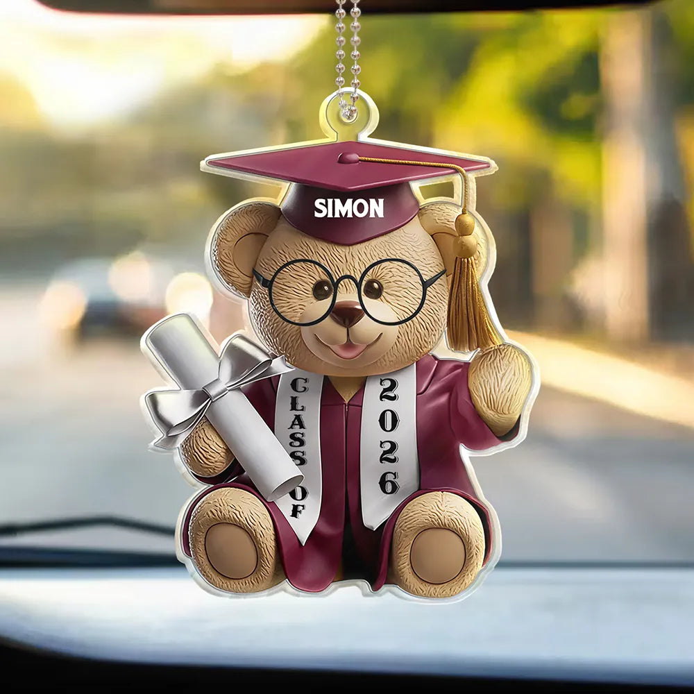 Graduation Bear 3D Effect - Personalized Acrylic Car Hanger