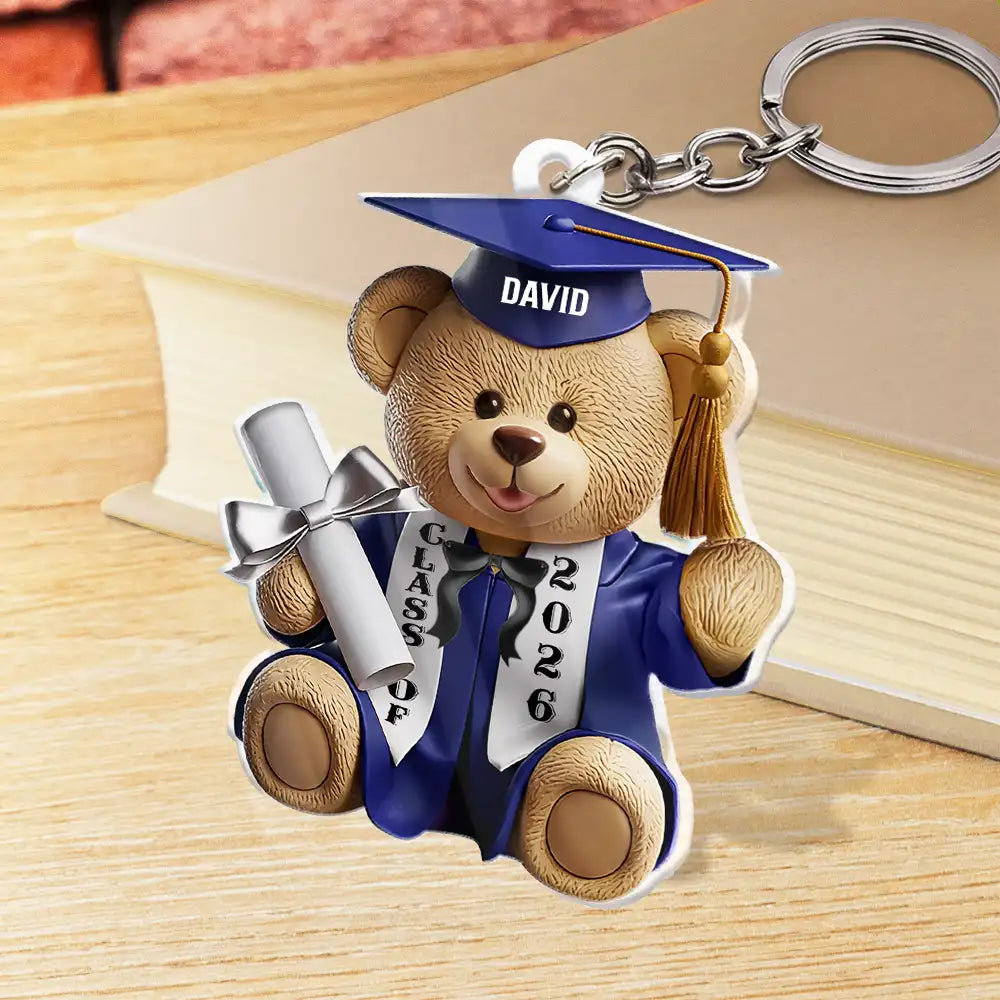 Graduation,Happy - Graduation Bear 3D Effect - Personalized Acrylic Keychain