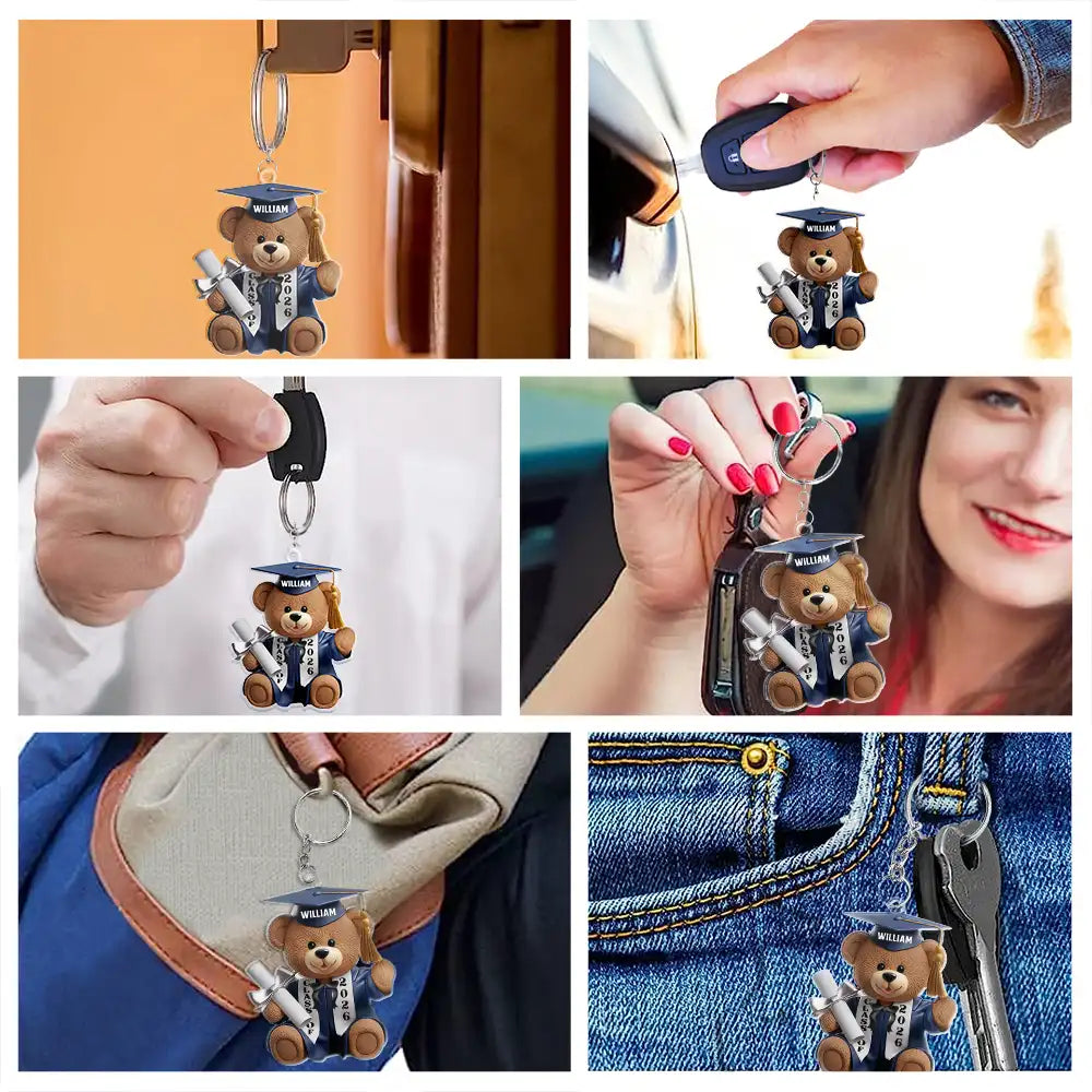 Graduation,Happy - Graduation Bear 3D Effect - Personalized Acrylic Keychain
