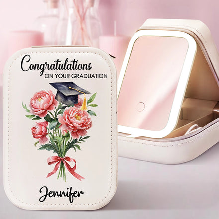 Graduation Birth Flower Bouquet - Personalized Makeup Box With LED Mirror