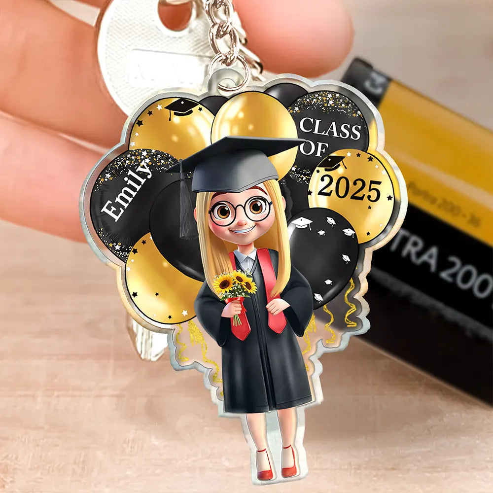 Graduation - Graduation Celebration Balloons Cute 3D Effect - Personalized Acrylic Keychain

