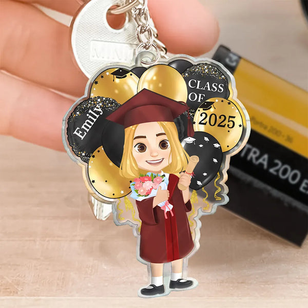 Graduation,Happy - Graduation Celebration Balloons Cute Flat Art - Personalized Acrylic Keychain
