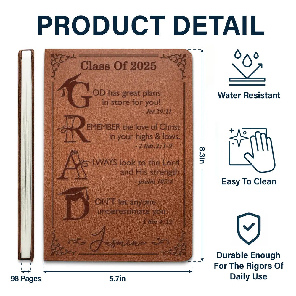 Graduation,Dad - Children,Mom - Children,Gift For Sibling,Gift For Bestie,Happy - Graduation Motivation God Has Great Plans For You - Personalized Leather Journal