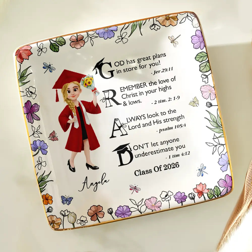 Graduation,Gift For Yourself,Gift For Women,Gift For Men,Happy - Graduation Motivation God Has Great Plans For You - Personalized Ring Dish