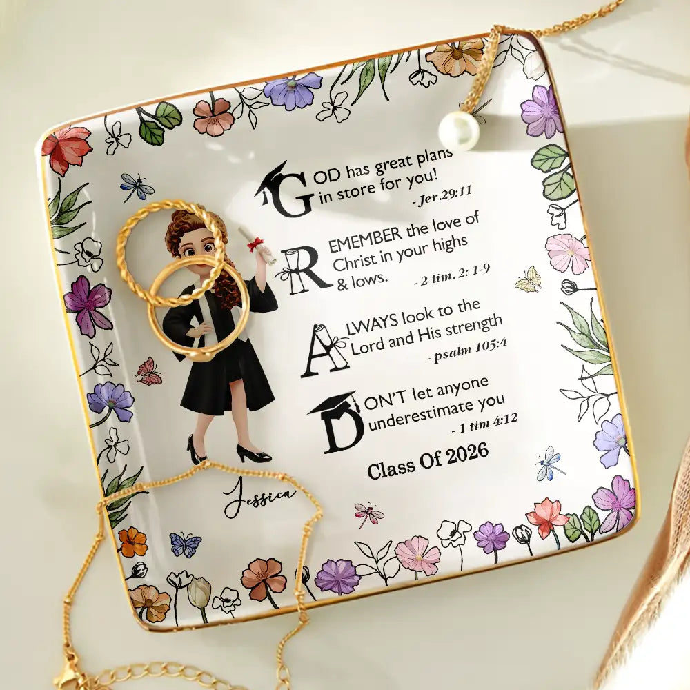Graduation,Gift For Yourself,Gift For Women,Gift For Men,Happy - Graduation Motivation God Has Great Plans For You - Personalized Ring Dish