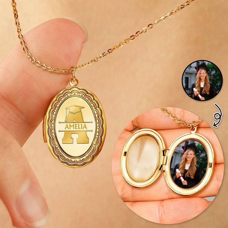 Vector,Graduation,Happy,Gift For Yourself,Gift For Women,Gift For Daughter,Gift For Sisters,Gift For Sibling,Gift For Bestie - Graduation Alphabet Letter - Personalized Locket Necklace
