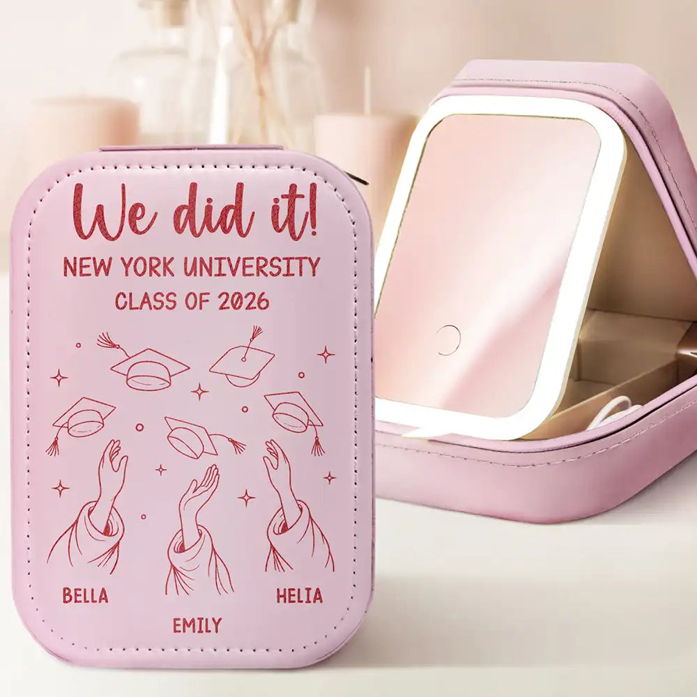 Graduation Cap Toss Celebration - Personalized Makeup Box With LED Mirror
