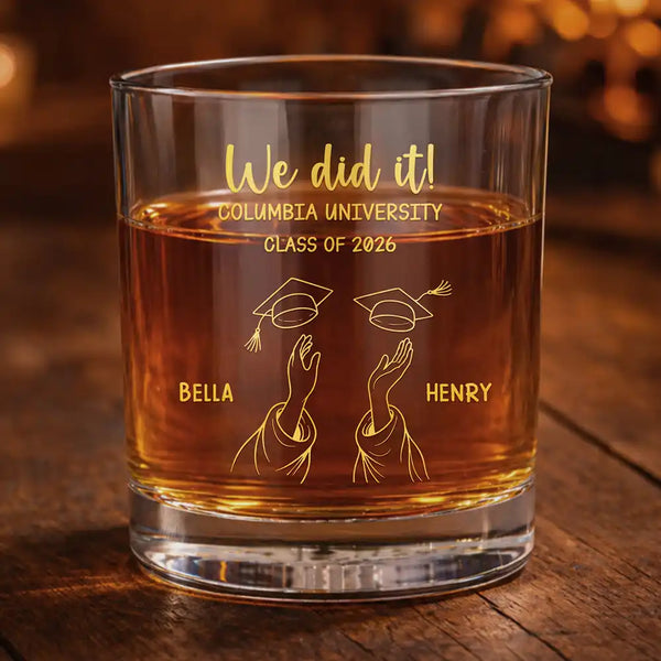 Gift For Bestie,Graduation,Happy,Icon - Graduation Cap Toss Metal Engraved Effect - Personalized Whiskey Glass